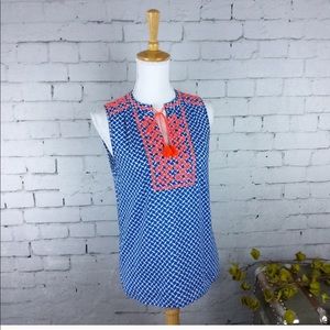 J Crew Embroidered Sleeveless Cotton Tassel Top